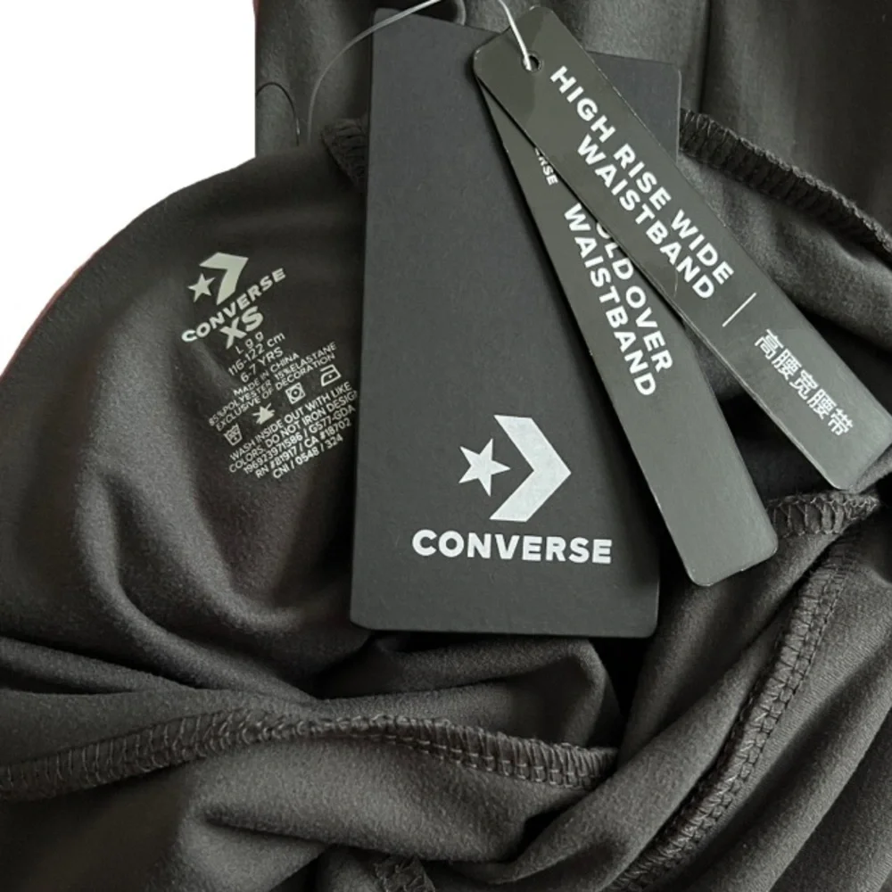 XS Converse Girls’ Fold Over Flare Leggings Grey